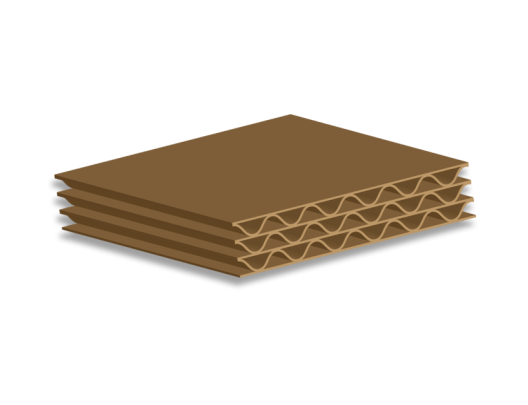 Stack of brown corrugated cardboard sheets on a white background