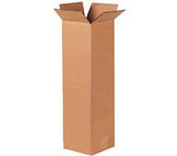 A tall brown cardboard shipping box with a width of 4 inches, length of 12 inches, and height of 3 inches, partially opened at the top.