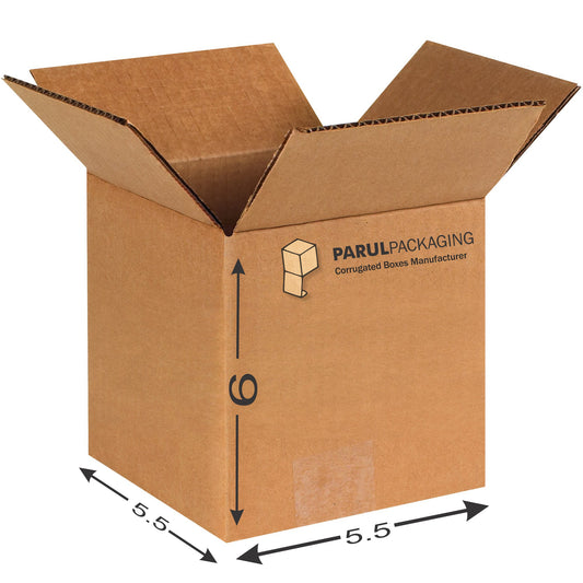 A brown corrugated cardboard moving box with dimensions labeled on the side