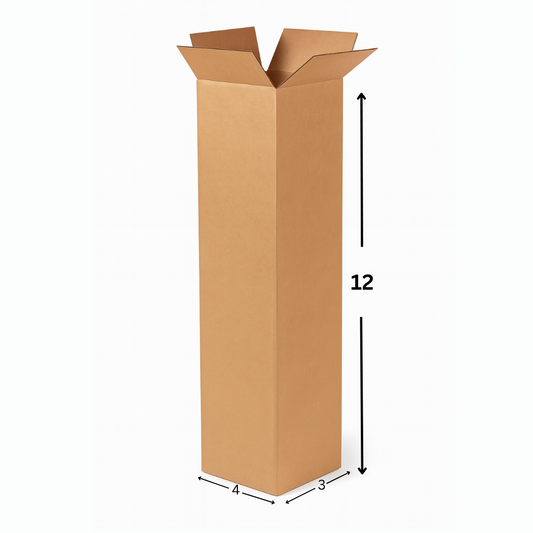 Cardboard box with dimensions on a white background
