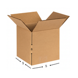 Cardboard box with dimensions labeled on a white background